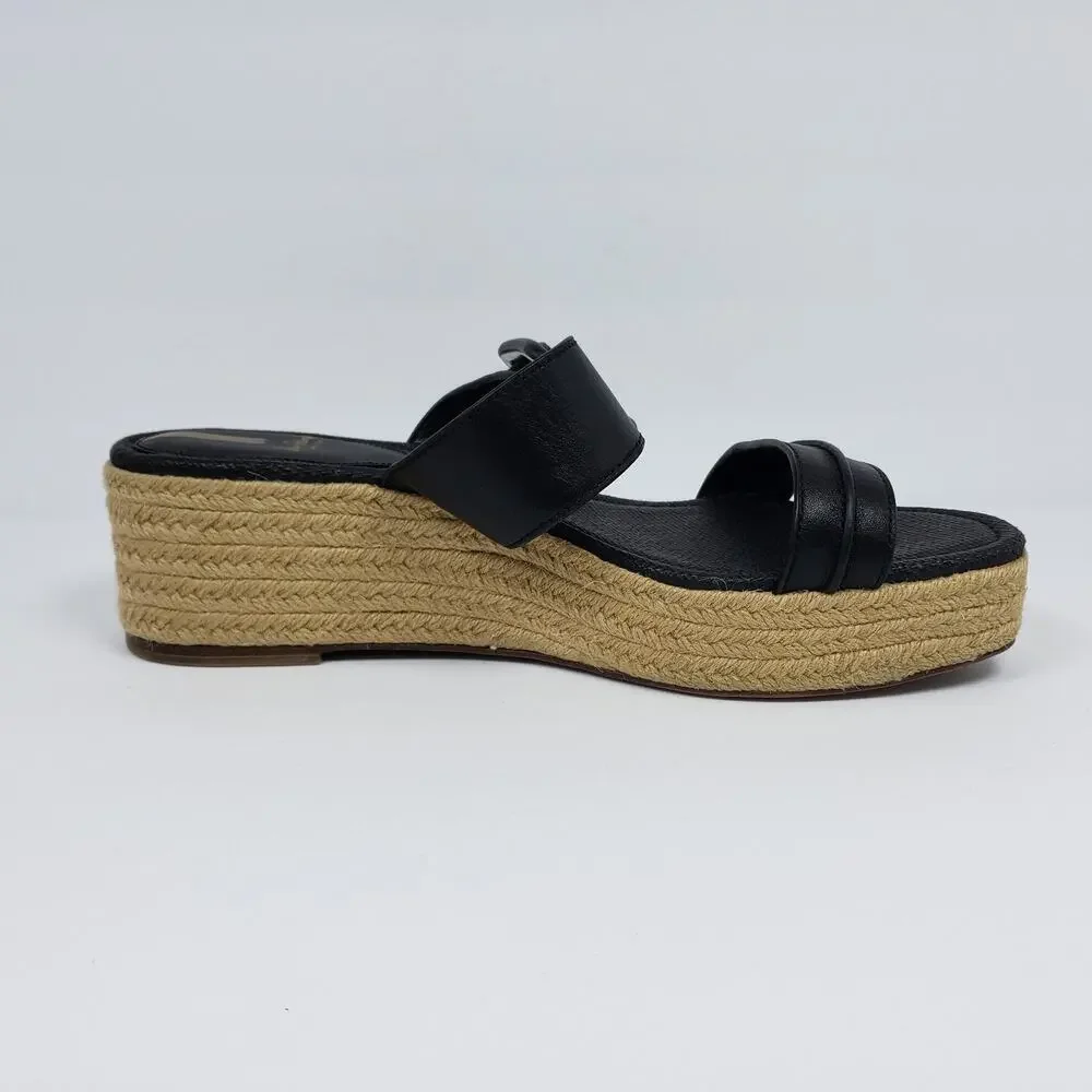 Sam Edelman Carson Womens Size 11 Black Brown Espadrille Wedge Platform Sandals